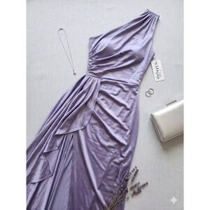 OYS One Shoulder Maxi Dress Womens S Lavender NWT Ruched High Slit Formal Gown